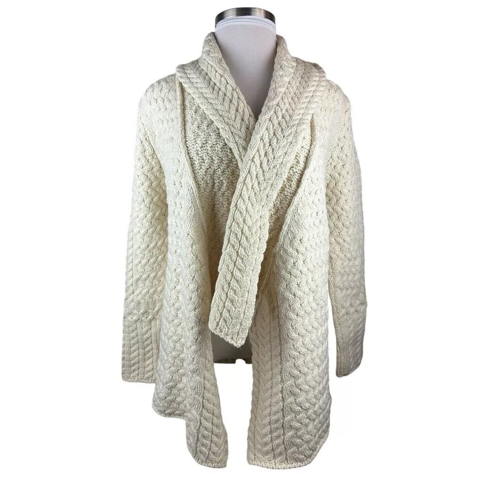 IrelandsEye Glenross Waterfall Cardigan Sweater Wool Natural Chunky Knit Medium - Picture 9 of 16